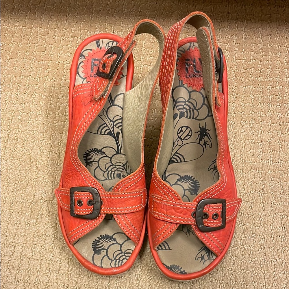 Fly London Stylish Red Leather Women's Sandals size 39 /8.5 US 
Used once